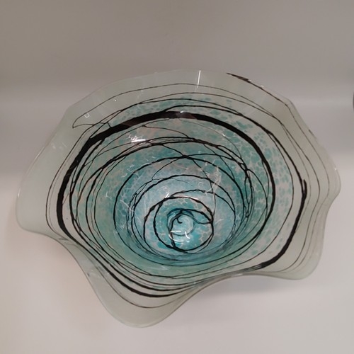 DB-666 Bowl - Aqua Lightning Fluted 5x10x5 $175 at Hunter Wolff Gallery